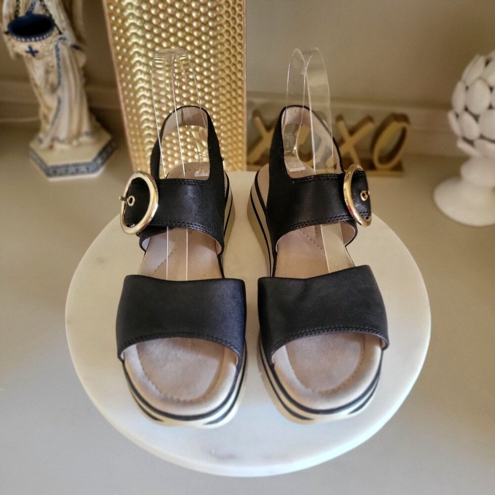 SALVIA ARLO Black Sandal Gold Buckle Detail Size ‎  EU 38 - Picture 6 of 12